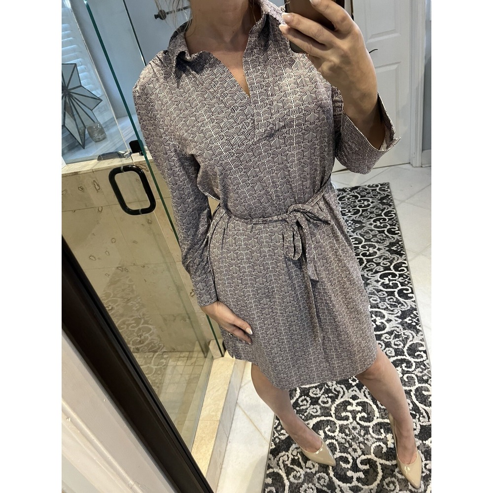 Ellie Kai Women Ivory Purple nylon Belted Greek Key Casual Dress 14